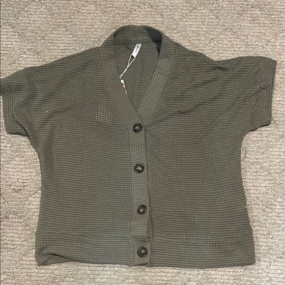 Olive Green Button-Up Women's Sweater - Picture 1 of 3